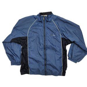 Reebok Mens Windbreaker Jacket Spellout Logo Blue White Stripes Size XL